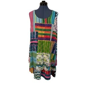 Parsley & Sage Patchwork Sleeveless Tiered Dress Pockets Artsy Boho Lagenlook XL